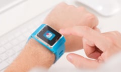 Male finger tap on the icon of unread messages on the smart watch