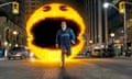 Josh Gad and Pac-Man in Pixels.