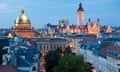 View to Federal Administrative Court and New City Hall in the evening, Leipzig, Saxony, Germany