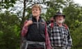 Robert Redford as Bill Bryson and Nick Nolte as Stephen Katz in A Walk in the Woods.