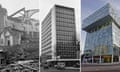 London Blitz Blackfriars composite: The Ring bombsite, Orbit House in the 1960s and the current Palestra Building.