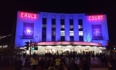 The original Earls Court exhibition centre building on the night of its final show, 13 December 2014.