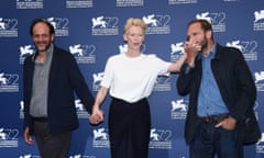 Mandatory Credit: Photo by Olycom SPA/REX Shutterstock (5042039j) Luca Guadagnini, Tilda Swinton and Ralph Fiennes 'A Bigger Splash' photocall, 72nd Venice Film Festival, Italy - 06 Sep 2015.