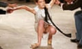 A model takes a fall at Prada