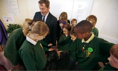 David Blunkett with pupils from St. Patrick primary. 