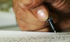 A journalist writes in shorthand