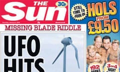 The Sun 'UFO hits wind turbine' front page