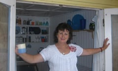 Helen Matthews outside a beach hut for Extra curricular