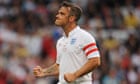 Robbie Williams playing in a Soccer Aid charity match