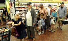 New Yorkers line up for the checkout lin