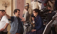 Director Joe Wright on the set at Shepperton with Keira Knightley