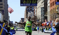 ‘Driven’: Geoffrey Mutai  breaks the record at the 2011 Boston marathon.