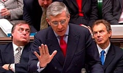 Jack Straw, the then-foreign secretary, opens the debate on war with Iraq in February 2003, as Tony Blair and John Prescott, then the prime minister and deputy prime minister respectively, look on. Photograph: PA