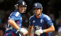Alastair Cook and Ian Bell in action during the second ODI against West Indies