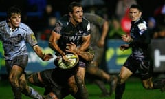 Ashley Beck makes a break for Ospreys during their victory over Leicester Tigers