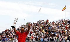 Tiger Woods celebrates winning The Open at the Royal Liverpool GC in 2006