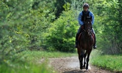 Overdose, with jockey Zoltan Oszteny, in a training ground in Dunakeszi, Hungary