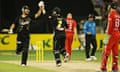 Australia's George Bailey celebrates hitting the winning runs with Cameron White against England