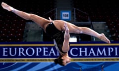 Great Britain's Becky Downie practises on the balance beam for the European championships in Sofia.