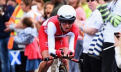 Emnma Pooley races in the Commonwealth Games 2014 cycling road time trial