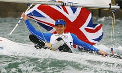 Paul Goodison of Great Britain celebrates overall victory in the Laser class