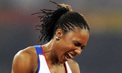 Britain's Tasha Danvers celebrates winning the bronze in the women's 400 metre hurdles final in the National stadium, Beijing. Photograph: Mark J Terrill/AP