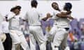 Amit Mishra, second right, and India celebrate against Australia
