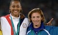 Katerina Thanou (right) and Marion Jones stand on the podium together back in 2000