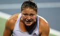 Dinara Safina looks on in anguish during her defeat to Petra Kvitova at the US Open