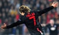 Diego Forlan of Atletico Madrid celebrates after scoring 