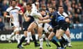 Ospreys Tommy Bowe is tackled by Leinster's Jonathan Sexton