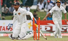 Sri Lanka's Tillakaratne Dilshan is brought to his knees during the first day of the third Test