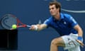 Andy Murray reaches to attempt a return shot against Dustin Brown 