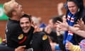 Kyle Lafferty and Steven Naismith of Rangers celebrate winning the Scottish Premier League