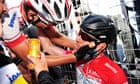 Mark Cavendish is congratulated by a fellow rider after winning his fourth stage at this year's Giro