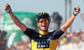 Nicolas Roche of Ireland celebrates winning the second stage of the Vuelta a España.