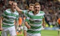 James Forrest of Celtic celebrates after scoring the winning goal