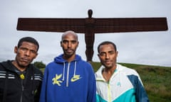 Mo Farah. flanked by his hero Haile Gebrselassie, left, and Kenenisa Bekele
