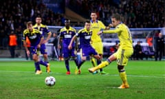 Eden Hazard saw his late penalty saved ensuring Chelsea had to settle for an away point against Maribor. Photograph: Peter Cziborra/Action Images