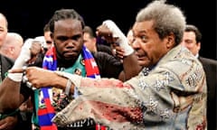 Don King, right, celebrates Bermane Stiverne's win over Chris Arreola in Los Angeles on Saturday