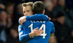 Rangers' Dean Shiels celebrates with Nicky Clark 