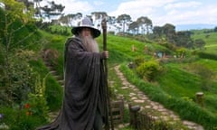Sir Ian McKellen (as Gandalf) on the Hobbiton set