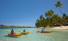 Kayakers, Plantation Island Resort, Malolo Lailai Island, Mamanuca Islands, Fiji, South Pacific
