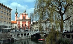 Tromostovlje square in Ljubljana, Slovenia. 