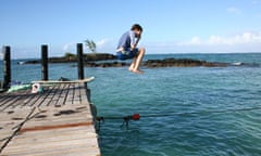 Jumping into the sea in Mauritius