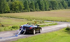 Couple in honeymoon car