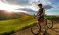 A mountain biker at sunset in Boulder, Colorado