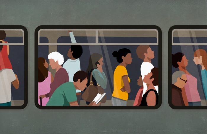 Commuters in a train.