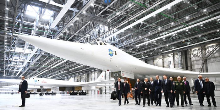 Vladimir Putin visits the Gorbunov Kazan Aviation Plant in Kazan on February 21, 2024.