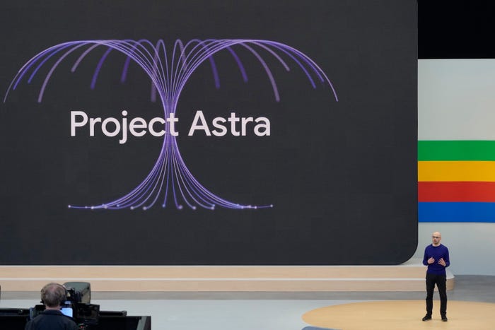 Demis Hassabis, CEO of DeepMind Technologies, speaks about Project Astra at a Google I/O event